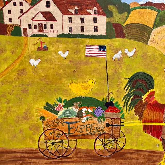 Farmhouse Large Farm Scene Folk Art Painting on Wood Board For Sale - Image 3 of 7