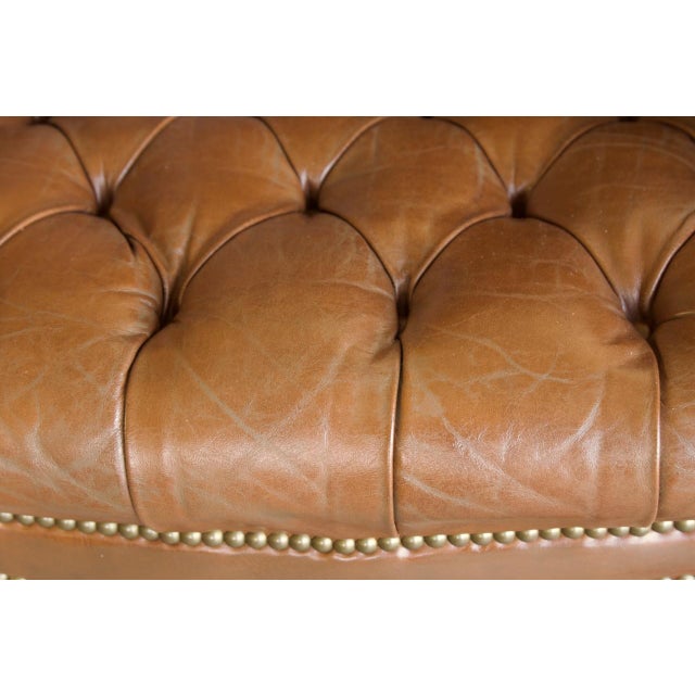 Vintage English Style Tufted Leather Chesterfield Executive Swivel Desk Chair With Brass Casters, Mid-Century For Sale In Salt Lake City - Image 6 of 7