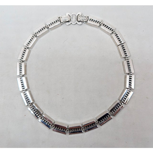 Vintage Signed Monet "Maharani" Rhodium Plated Rope Texture Collar Necklace For Sale - Image 9 of 11