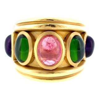 Seidengang 18k Diopside Amethyst & Tourmaline Ring, Size 6.5 For Sale
