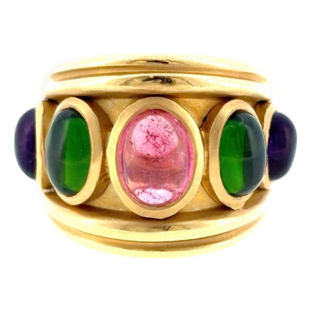 Seidengang 18k Diopside Amethyst & Tourmaline Ring, Size 6.5 For Sale