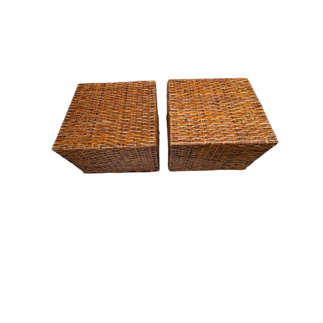 Late 20th Century Vintage Split Bamboo Square Basket - A Pair For Sale - Image 5 of 5