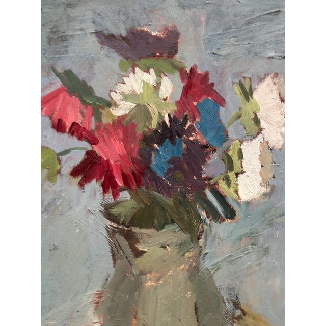 Flowers in Green Vase, 1960s, Oil on Panel, Framed For Sale - Image 7 of 14