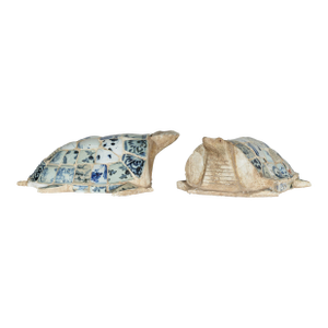 Vintage Blue and White Porcelain Mosaic Shell Turtles – A Pair