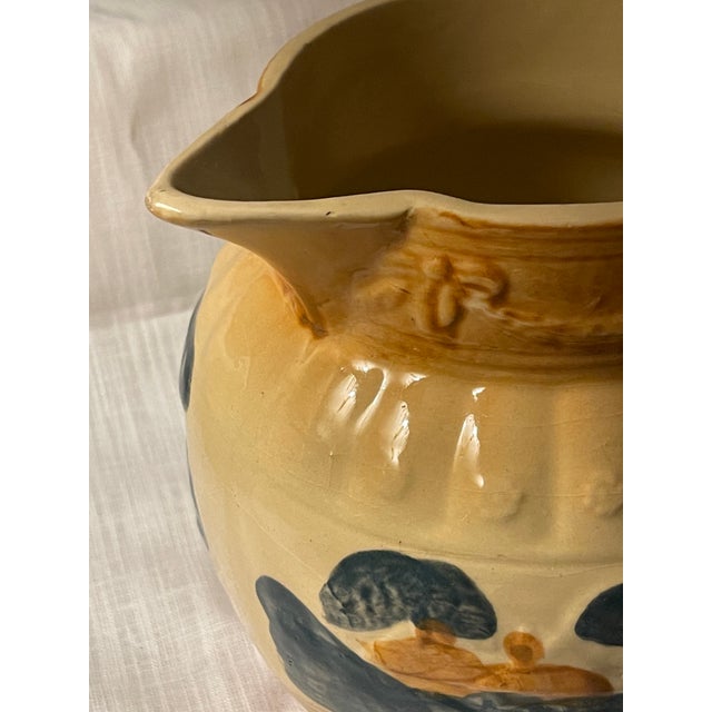 Roseville Pottery Antique 1910s Attributed to Roseville Yellow Ware Woodlands Pitcher Glazed Countryside Scene For Sale - Image 4 of 12