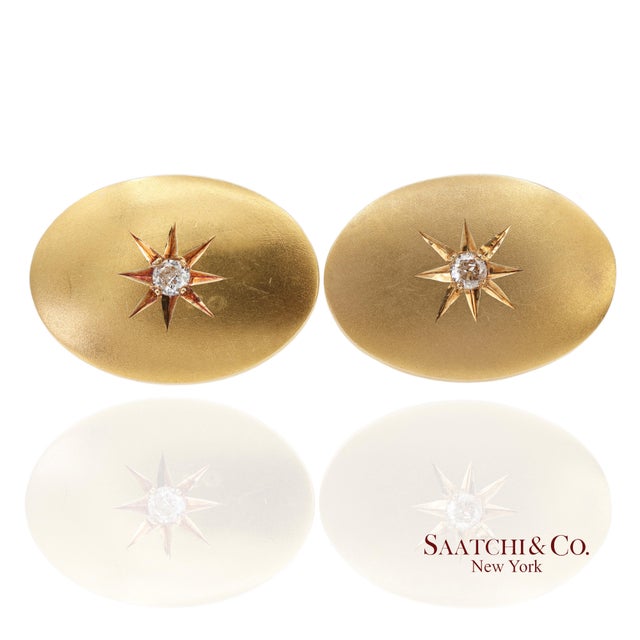 Vintage 14k 585 Solid Yellow Gold Old Cut Natural Diamond Cufflinks, A Pair For Sale In New York - Image 6 of 12