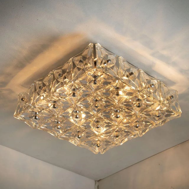 Large Nickel Crystal Glass Flush Mount Lights from Kinkeldey, 1970 For Sale - Image 9 of 18
