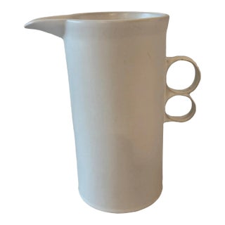 Vintage Bennington Potters Tall White Trigger Handle Pitcher For Sale