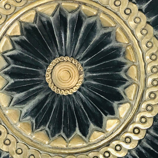 Distressed Hand Carved Round Black & Gold Medallion Wall