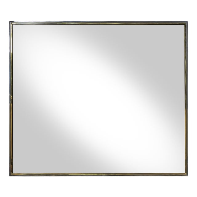 Mid-Century Modern Italian Brass and Chrome Wall Mirror, 1970s For Sale