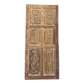 Vintage Hand-Carved Natural Wood Door – Rustic Hinged or Sliding Barn Door Panel 80x36 For Sale