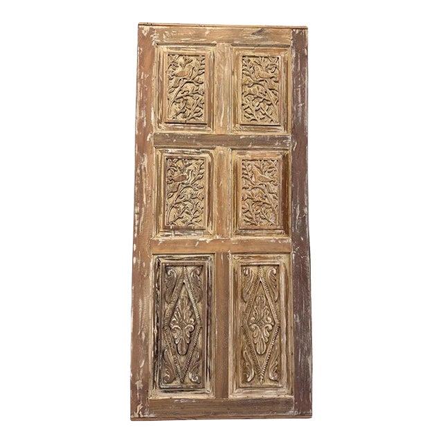 Vintage Hand-Carved Natural Wood Door – Rustic Hinged or Sliding Barn Door Panel 80x36 For Sale