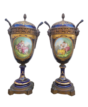 Covered Porcelain Vases in the style of Sèvres, Set of 2