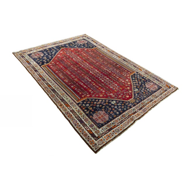 Mid-Century Modern Hand-Knotted Shiraz Ghashghai Rug For Sale - Image 3 of 11