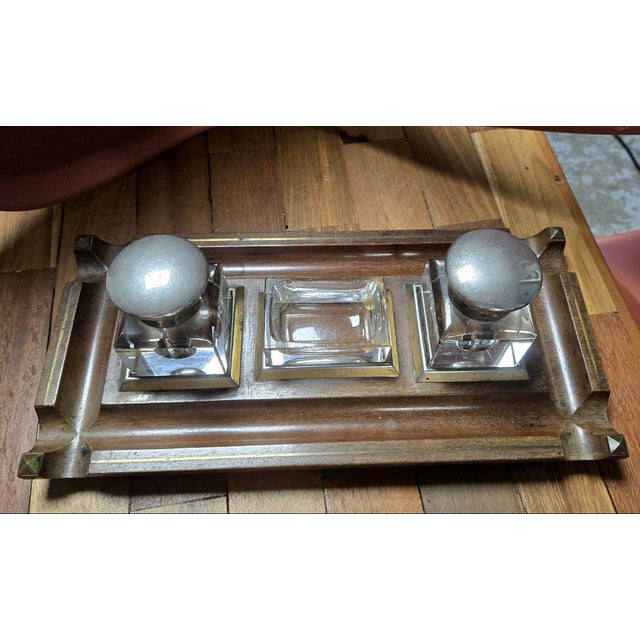 English Inkwell in Mahogany with Gilt Brass Trim, 1890s, Set of 2 For Sale - Image 6 of 8