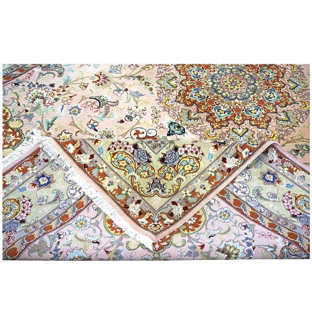 Vintage Persian Tabriz Wool & Silk 6x9 Mauve & Green Handmade Area Rug #1144055 For Sale - Image 12 of 12