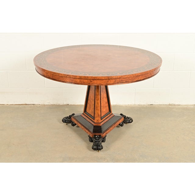 Baker Furniture Stately Homes Collection Burl Wood and Parcel Ebonized Regency Center Table For Sale - Image 14 of 14