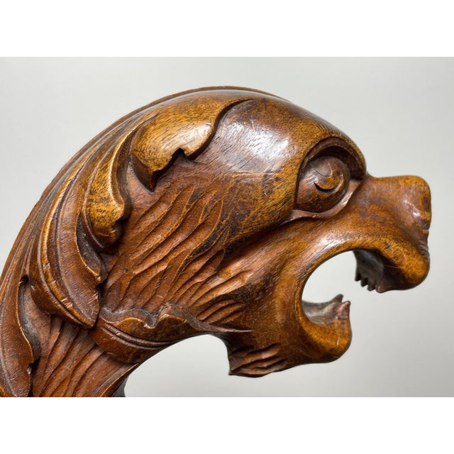 Rare French Victorian Walnut X-Frame Window Seat Stool With Hand-Carved Hunting Dog Finials, Jacobean Revival, Late 19th Century For Sale - Image 12 of 14