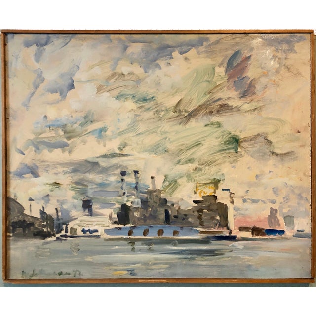 Raoul Middleman, 1972 Gestural Oil Painting Boat in Harbor Figural Abstraction Raoul Middleman, 1972 For Sale