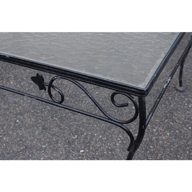 Russell Woodard Woodard Vintage Wrought Iron Glass Top Outdoor Coffee Table For Sale - Image 4 of 18