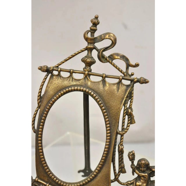 Early 20th Century Antique French Renaissance Style Brass Oval Picture Frame With Ship and Cherub For Sale - Image 5 of 12
