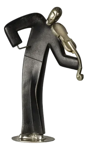 Franz Hagenauer, Violinist Sculpture, 1920s, Silvered Bronze & Wood