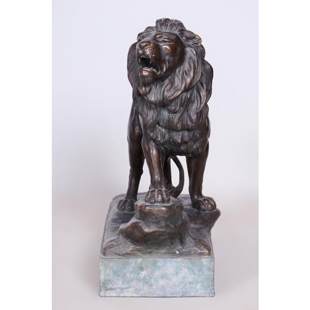 Art Deco Sculpture of Lion in Ceramic and Bronze, Austria, 1910s For Sale - Image 9 of 13