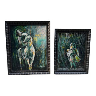 1960s Framed Oil Figurative Paintings, Signed M. Perez, Set of 2 For Sale