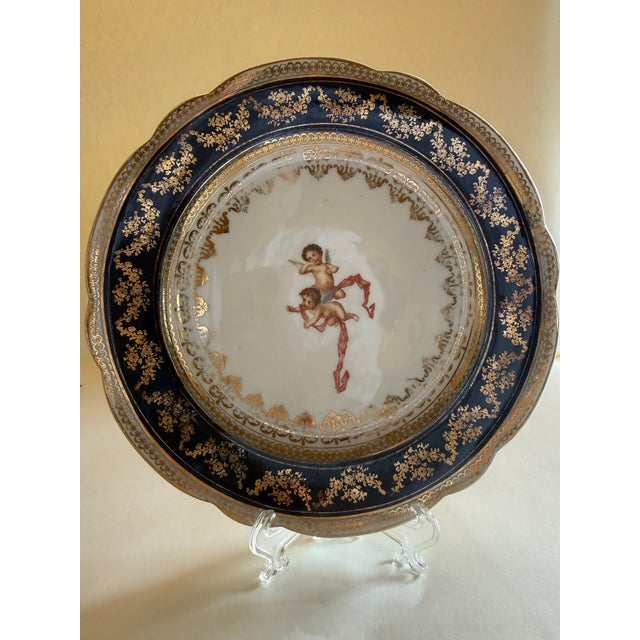 1900 - 1909 Antique Victoria Carlsbad Austria Cobalt & Gilt Cherub Cabinet Plates – Set of 4 For Sale - Image 5 of 11