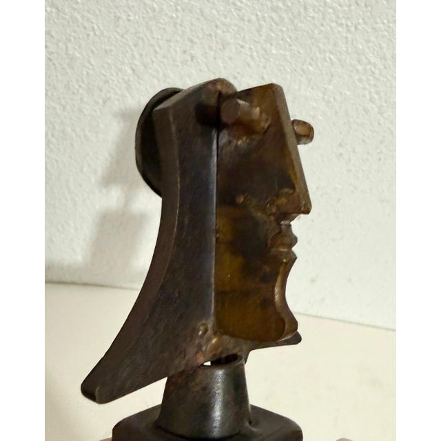 Bronze Carlos De La Mota, Carlos De La Mota Argentina Cubist Wrought Iron Sculpture Marble Base, Brutalist For Sale - Image 8 of 15