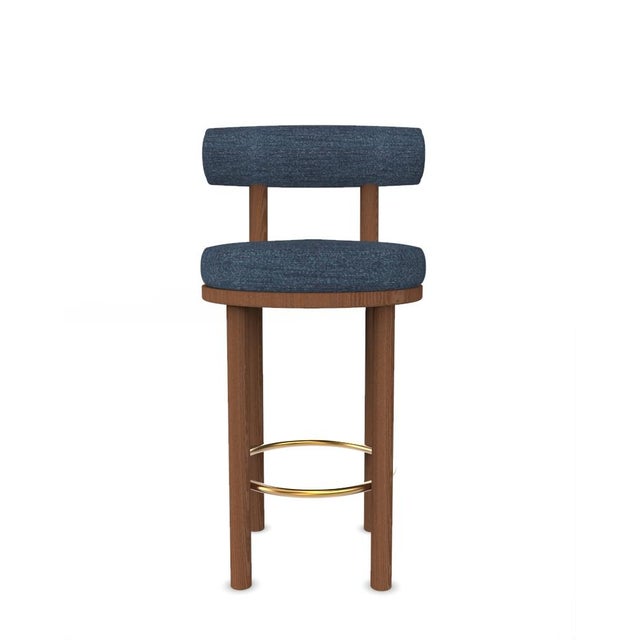 Collector Modern Moca Bar Chair in Tricot Dark Seafoam Fabric and Smoked Oak by Studio Rig For Sale - Image 6 of 6