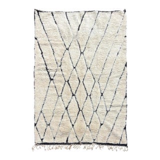 Authentic Moroccan Beni Ourain Rug, Hand Knotted Wool Berber Carpet, Large Ivory Black Diamond Area Rug For Sale