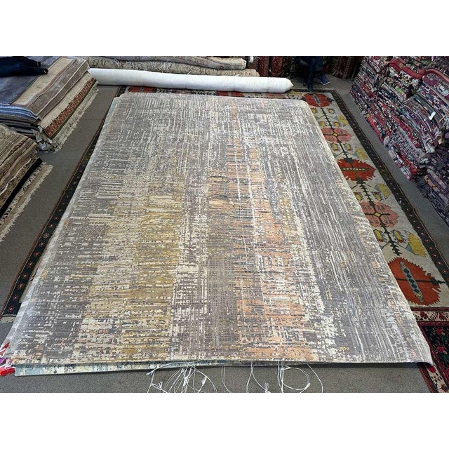 10x14 Modern Abstract Wool Rug, Hand-Knotted Nepal For Sale - Image 4 of 4