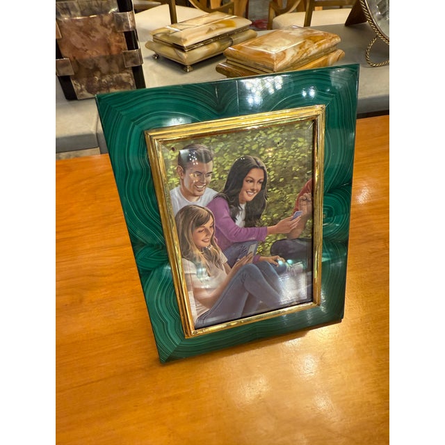 Malachite Picture Frame by Gorra, Gilt Metal, 1950s–1960s For Sale - Image 4 of 8