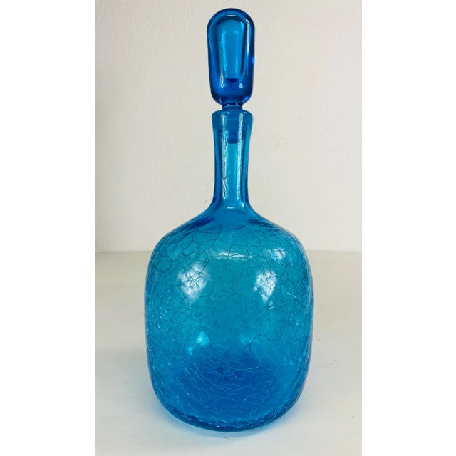 Glass Mid Century Vintage Blenko Blue Glass Jar With Stopper. For Sale - Image 7 of 7