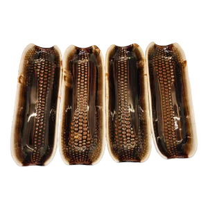 Corn on the Cob Dishes , Set 4 Pfaltzgraff , Brown Drip Embossed Corn Husk Pattern, Corn Holder Dishes