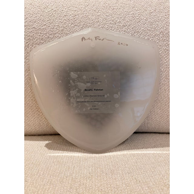 White Exhibited Beverly Bev Fishman Shield Resin Wall Sculpture With Phosphorescent Pigment, Signed, 2010, David Richard Gallery For Sale - Image 8 of 16