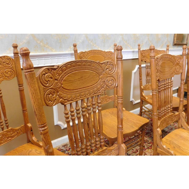 1990s Pressed Back Oak Spindle Kitchen Dining Room Chairs Set of 6