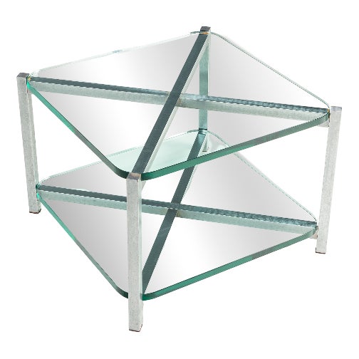 Two-Tier Glass Side Table with Aluminium Frame, 1970s For Sale