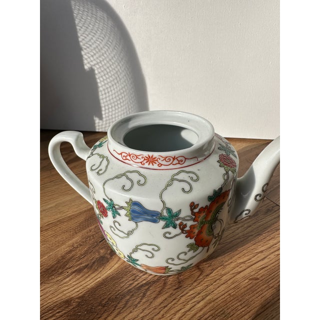 White 1970s Asian Ceramic Floral Teapot With Butterfly Accents For Sale - Image 8 of 10