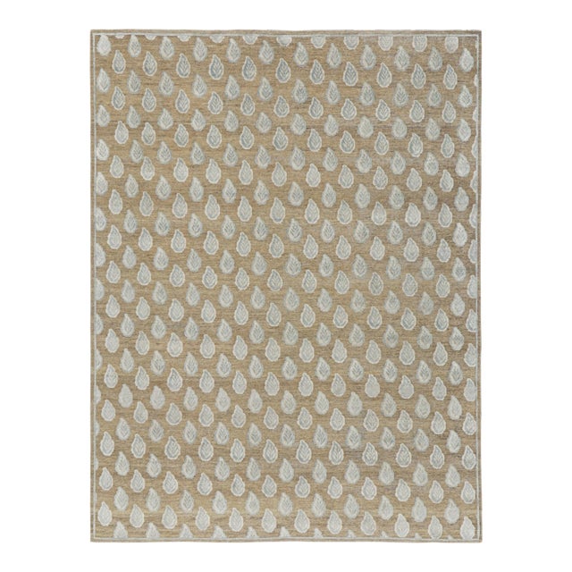 Rug & Kilim’s Block Print Runner Rug in Beige with White and Blue Floral Pattern - 3x6 For Sale