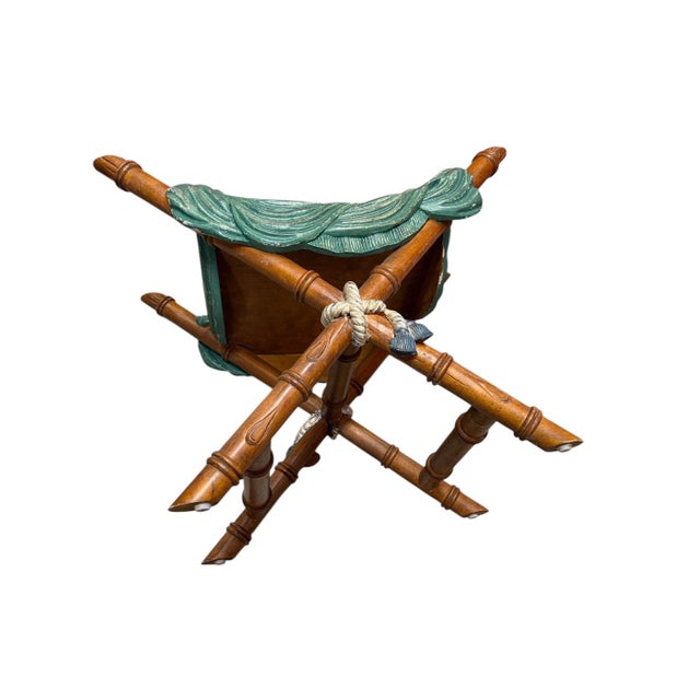 Late 19th Century Vintage Faux Bois Draped Stool With Carved Bamboo X-Frame For Sale - Image 5 of 10