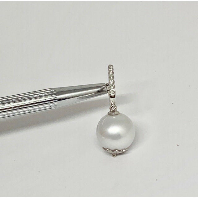 Metal Diamond Large South Sea Pearl Earrings 14k Gold Certified For Sale - Image 7 of 8