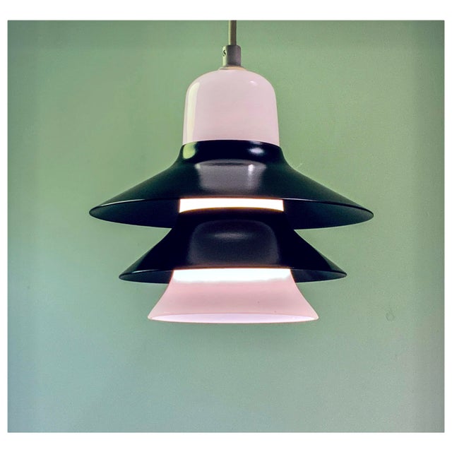 Scandinavian Black Metal and Opaline Glass Pendant Lamp, Denmark, 1970s For Sale - Image 4 of 4