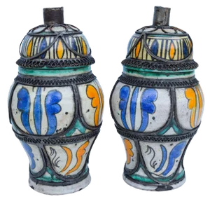 Late 19th Century Arabesque & Filigree Lidded Jars- Set of 2