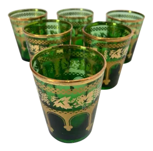 Handblown Italian Moorish Green and Gold Glasses - Set of 6 (1)