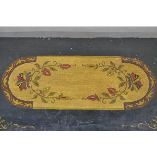 Late 19th Century Antique Pennsylvania Dutch Colonial Blue Hand Painted Blanket Chest Trunk For Sale - Image 5 of 18