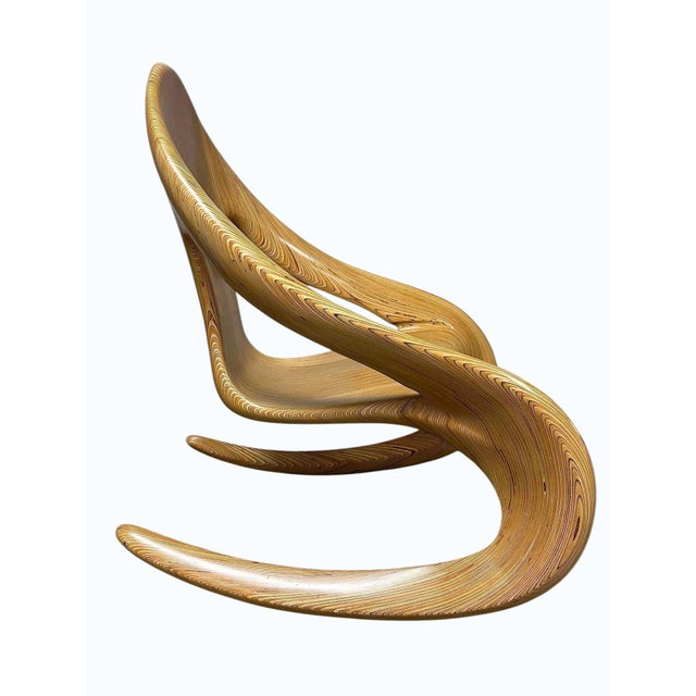 Vintage Sculptural Rocking Chair Handcrafted by Carl Gromoll (Carved, Polished and Laminated Baltic Birch) For Sale - Image 4 of 15