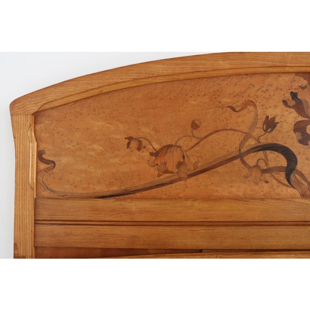 Antique Art Nouveau Bed with Inlaid Marquetry Decorative Floral Design, 1890s For Sale - Image 3 of 16