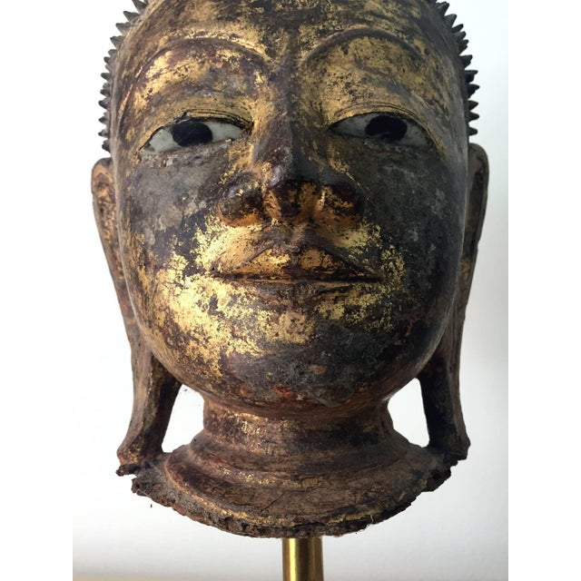 Wood An Exquisite Antique Buddha Head Statue Southeast Asian For Sale - Image 7 of 10